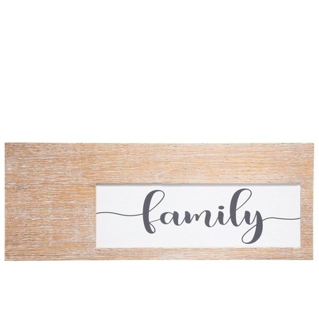 URBAN TRENDS COLLECTION Wood Rectangle Wall Decor with Side Corner Family in Cursive Writing on Cloth Brown 39661